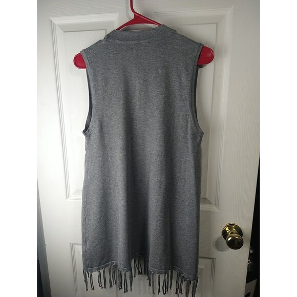 Joseph A. Grey Woman M Sweater Vest Shawl Fringe Open Front Office Casual - Picture 9 of 9
